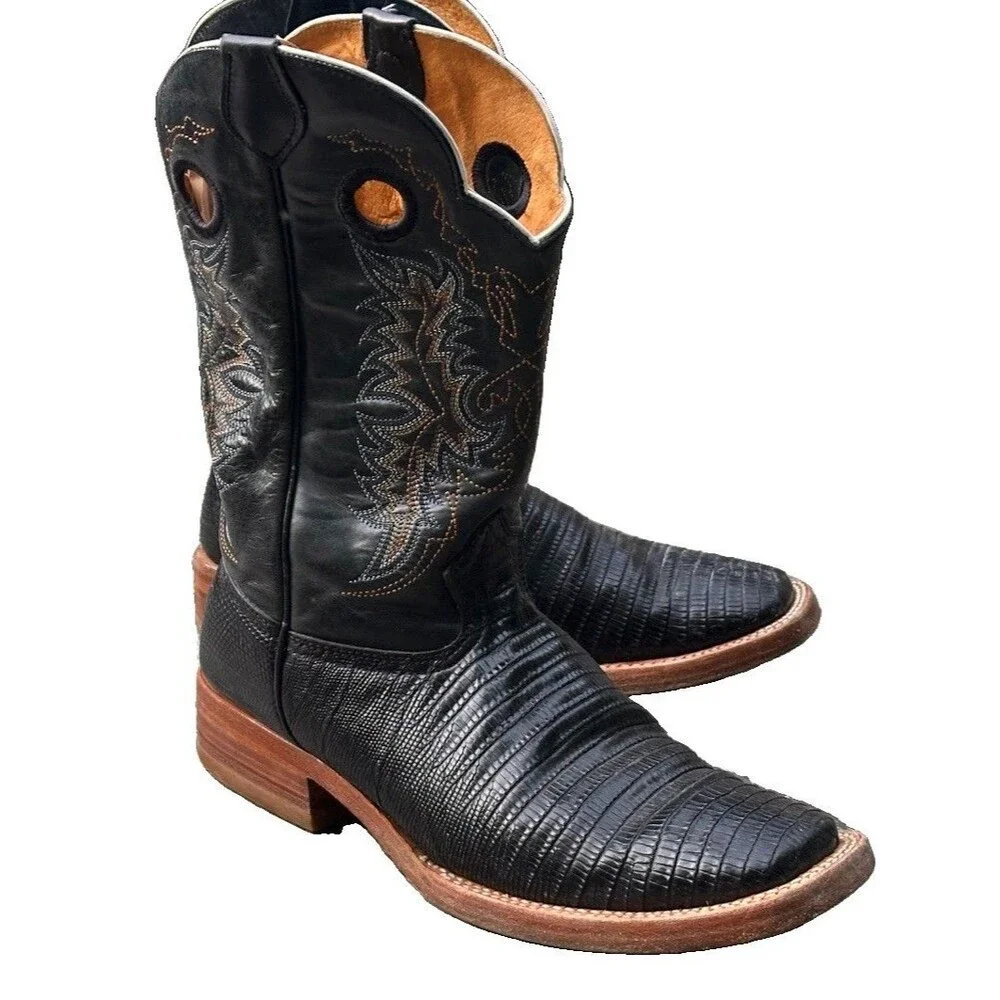 Reyme Men’s Western Square Toe Boots Size 10 Black Embroidered Cowboy